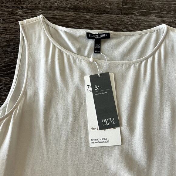 Eileen Fisher 100% Silk Georgette Crêpe Long Shell Bone Bateau Neck Top S Petite - Picture 16 of 16